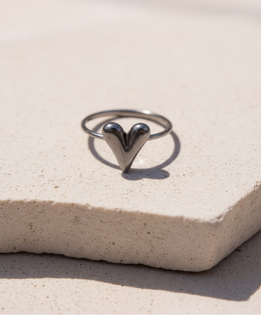 Bague acier inoxydable coeur argent