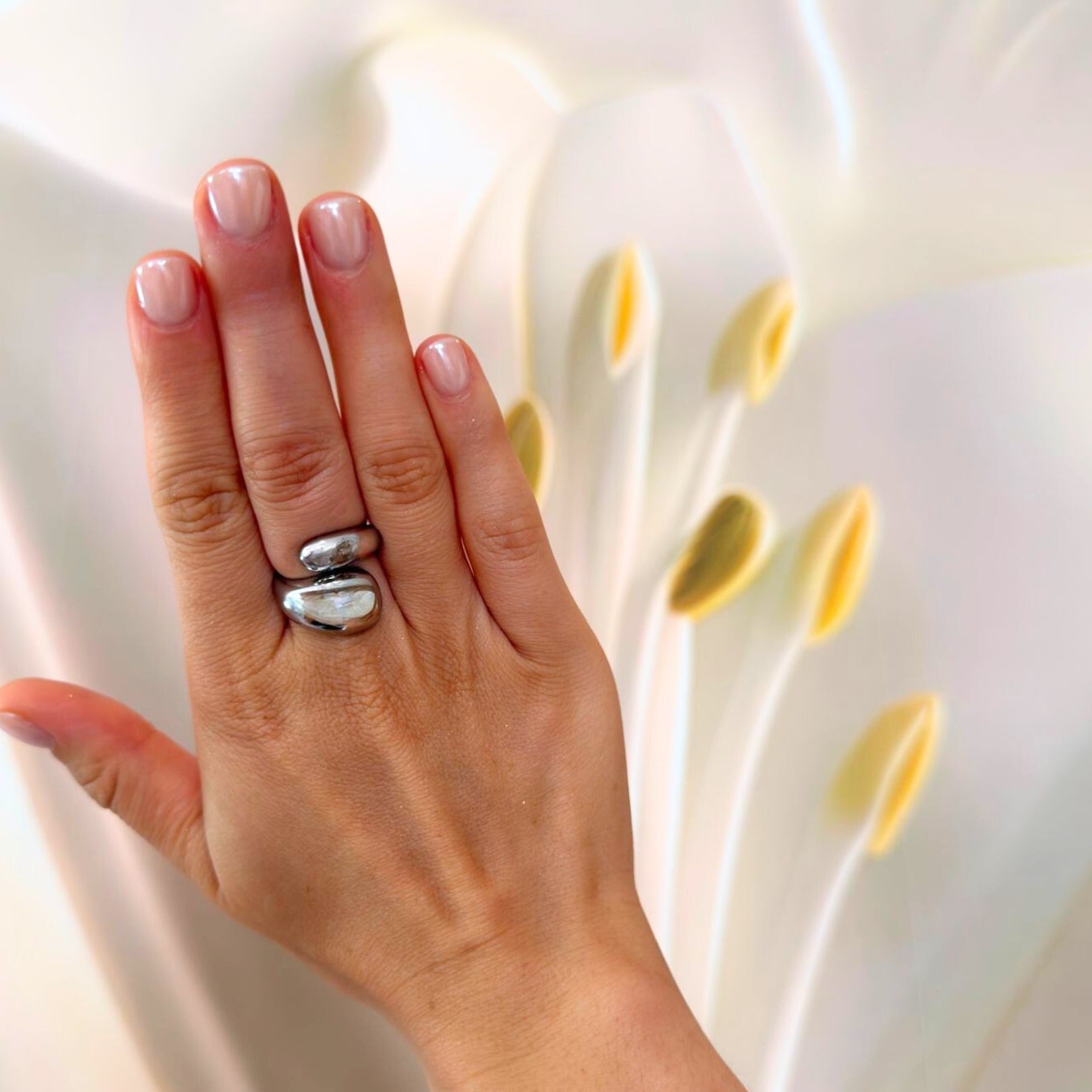 Bague couleur argent double goutte