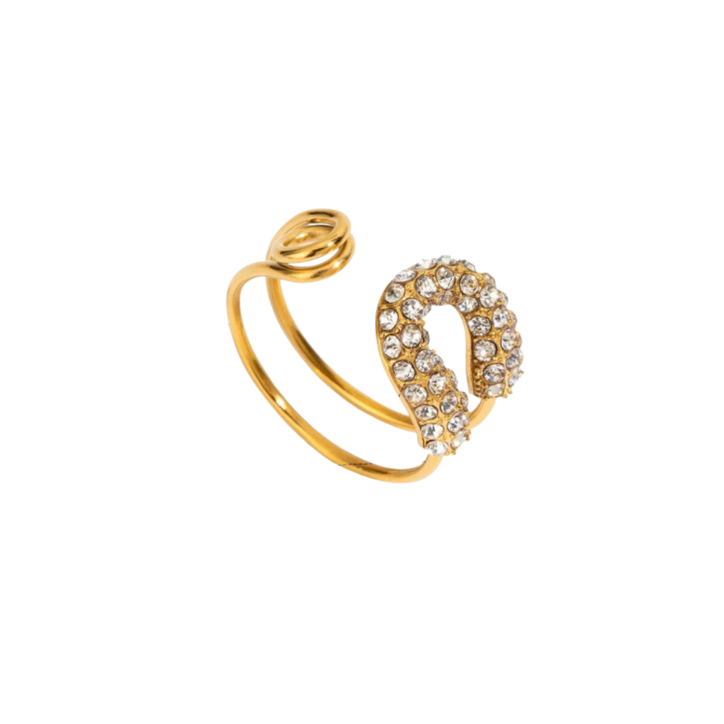 Bague ouverte ajustable or 18k et zircons