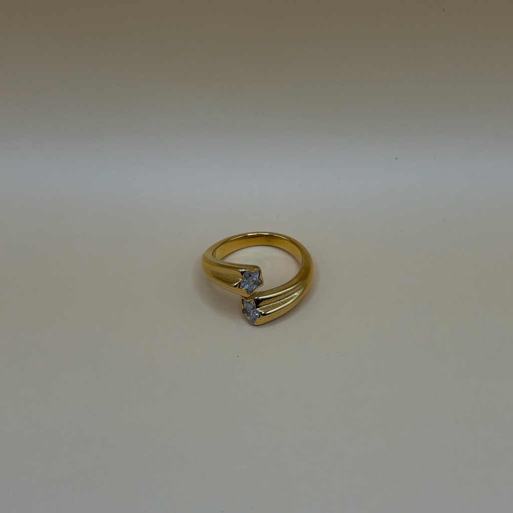 Bague acier inoxydable et zircon étoilé