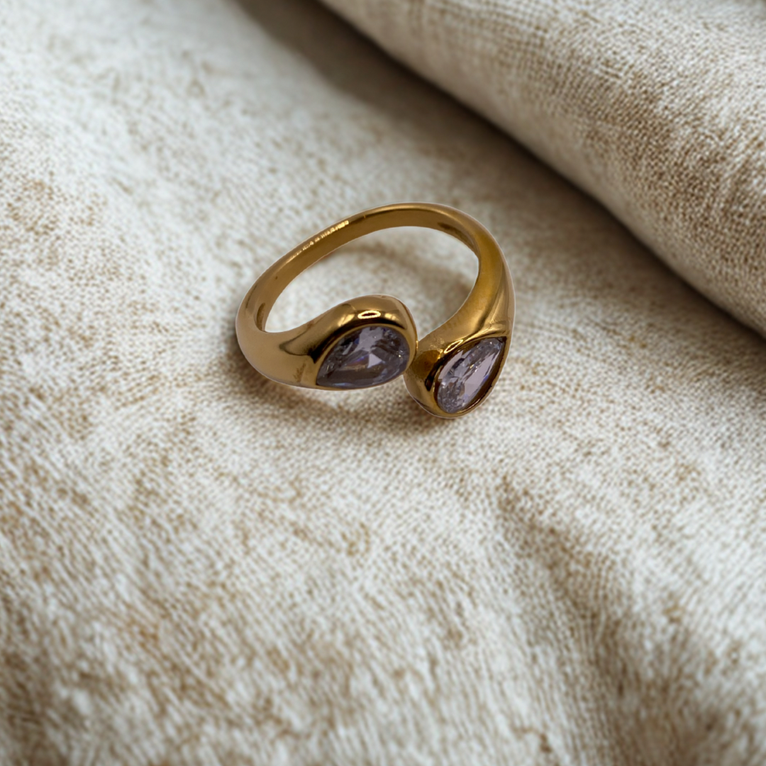 Bague goutte zircons brillants et placage or 14k