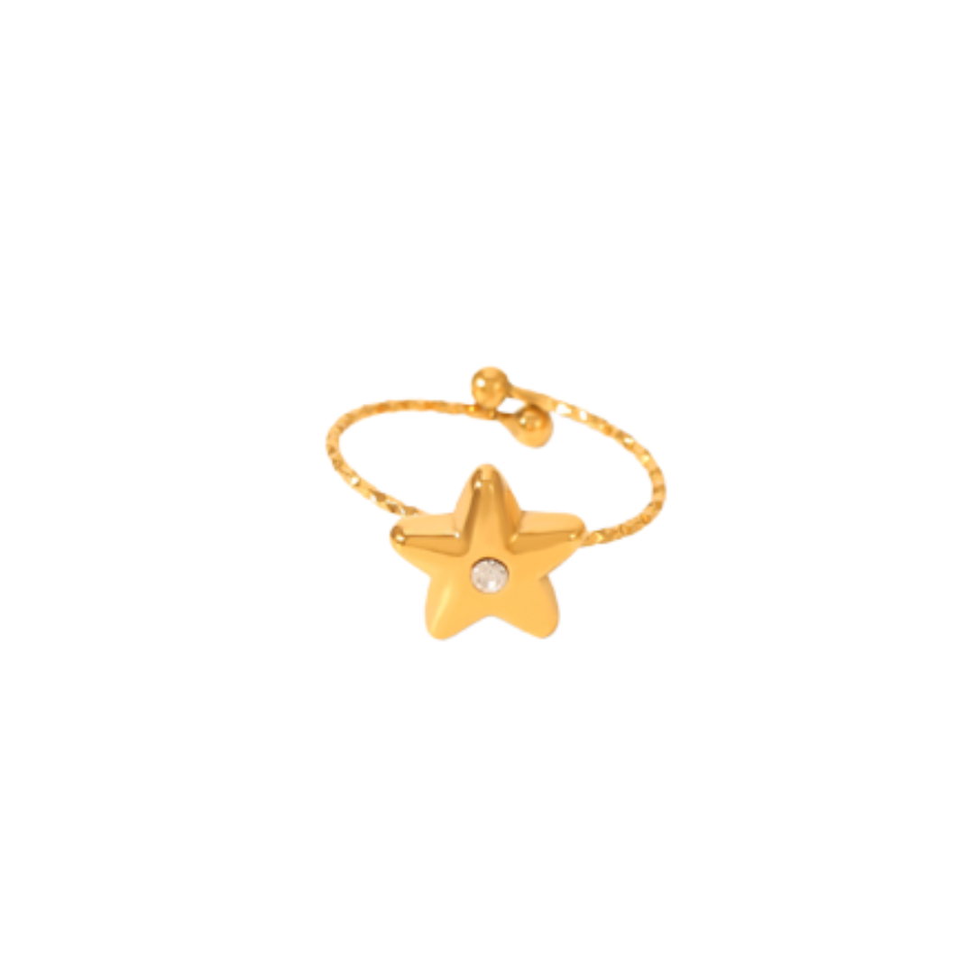 Bague fine étoile dorée et éclat de zircon