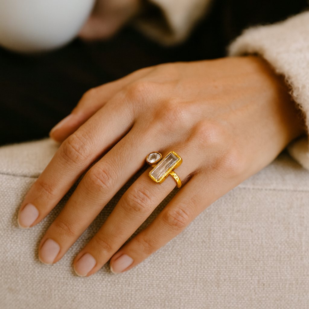 Bague ajustable zircon et acier inoxydable