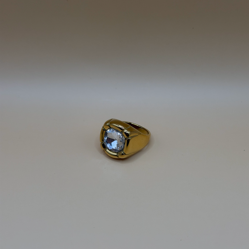 Bague acier inoxydable et zircon blanc rond 