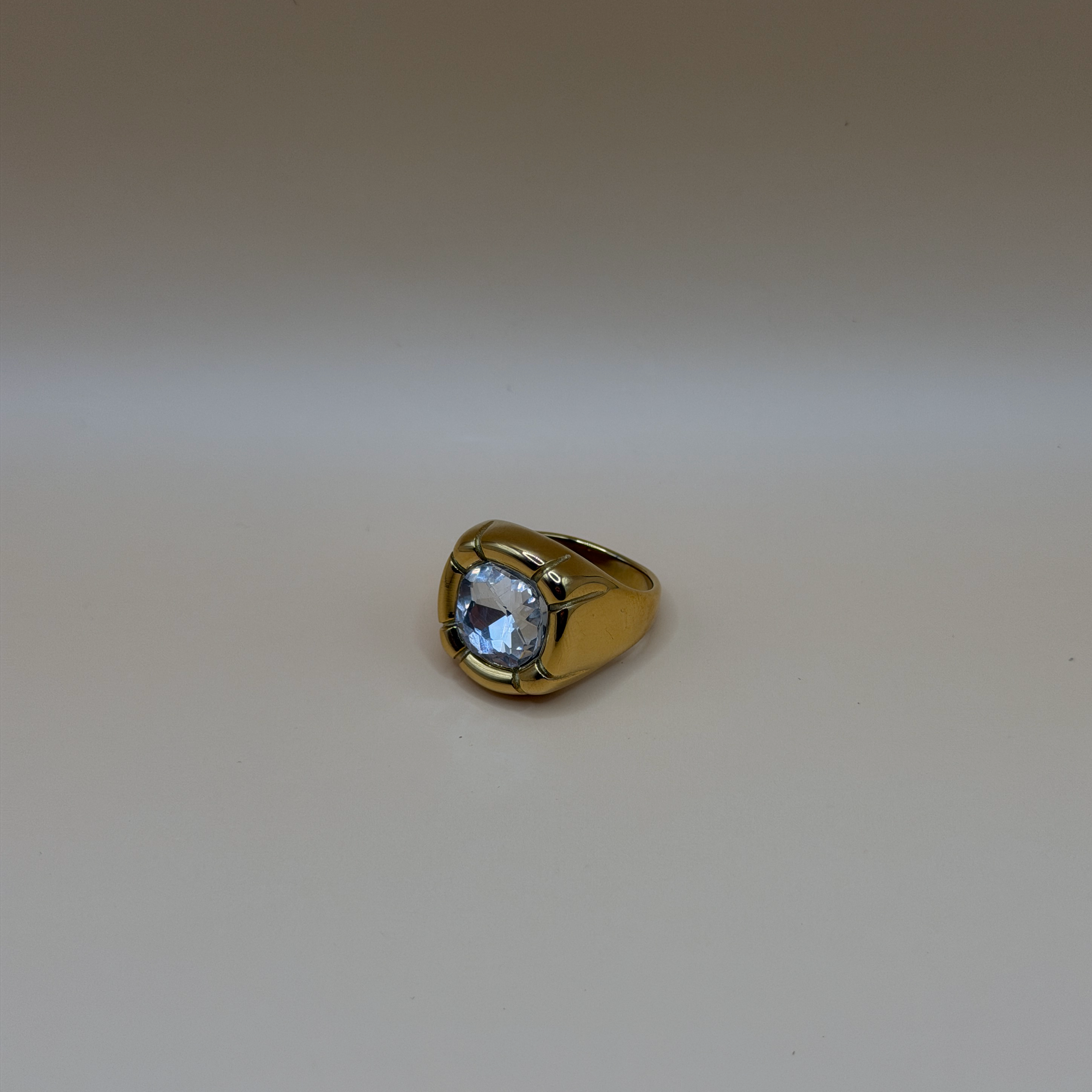 Bague acier inoxydable et zircon blanc rond 