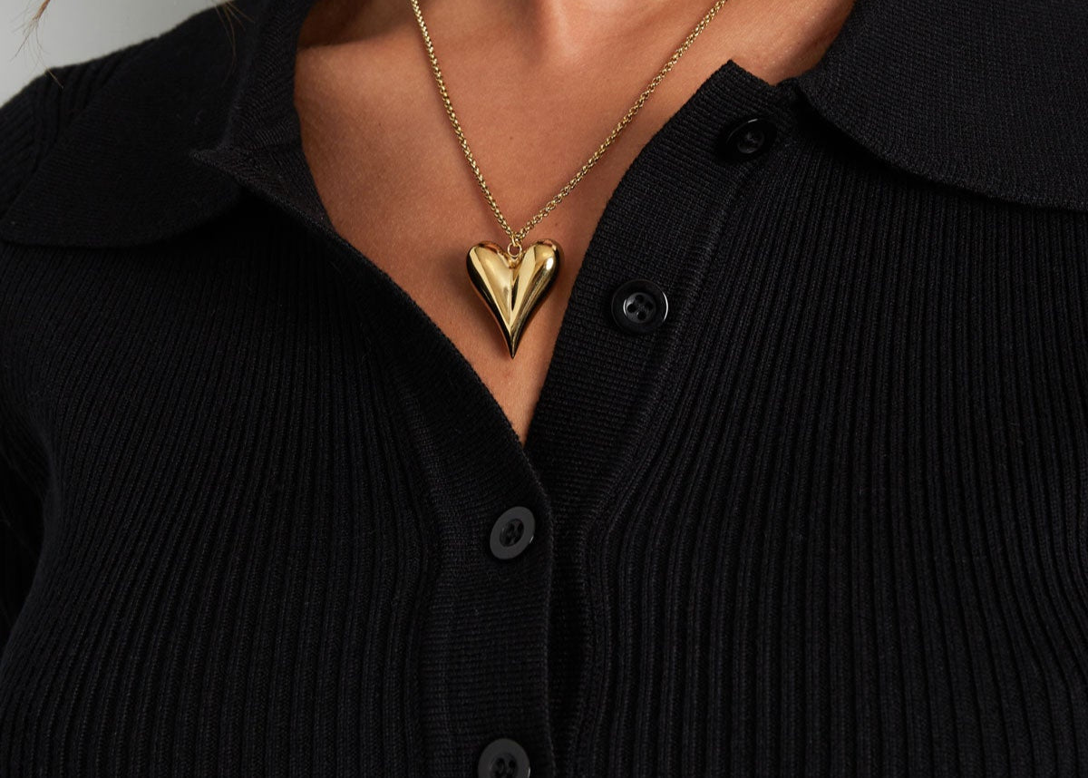 Collier maille fine acier inoxydable avec pendentif coeur