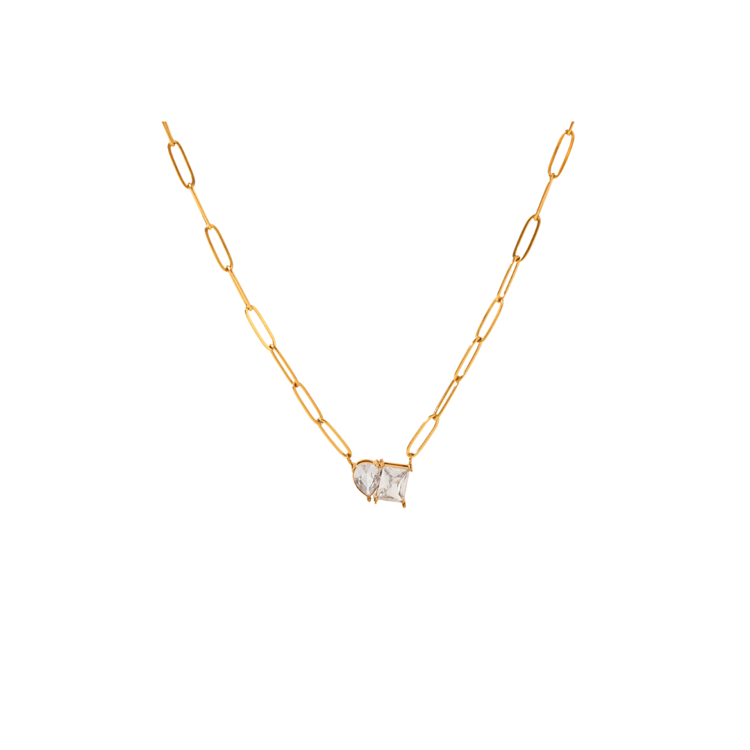Collier maille plaquée or 18k et double zircons