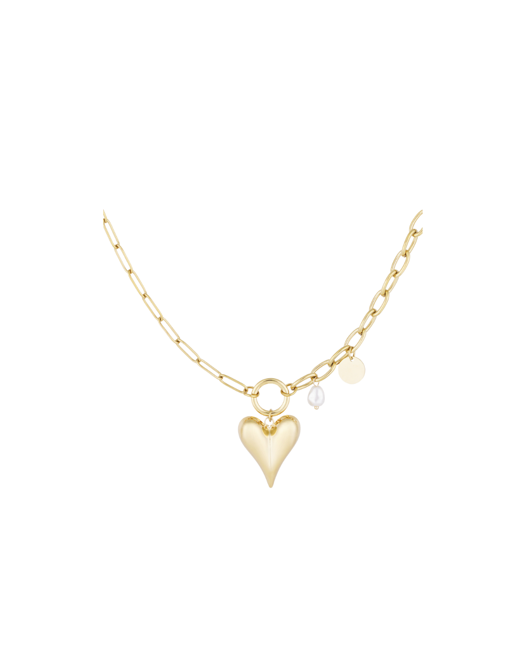 Sautoir plaqué or maille et coeur en acier inoxydable